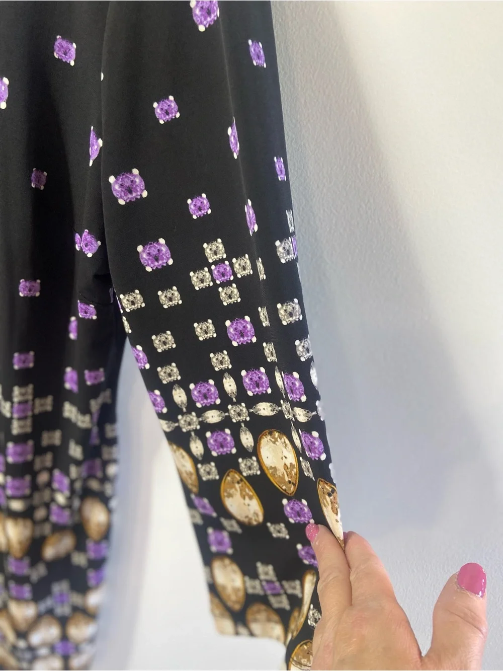 JM Collection Black Tunic with Purple & Gold Jewel Print - Picture 4 of 7